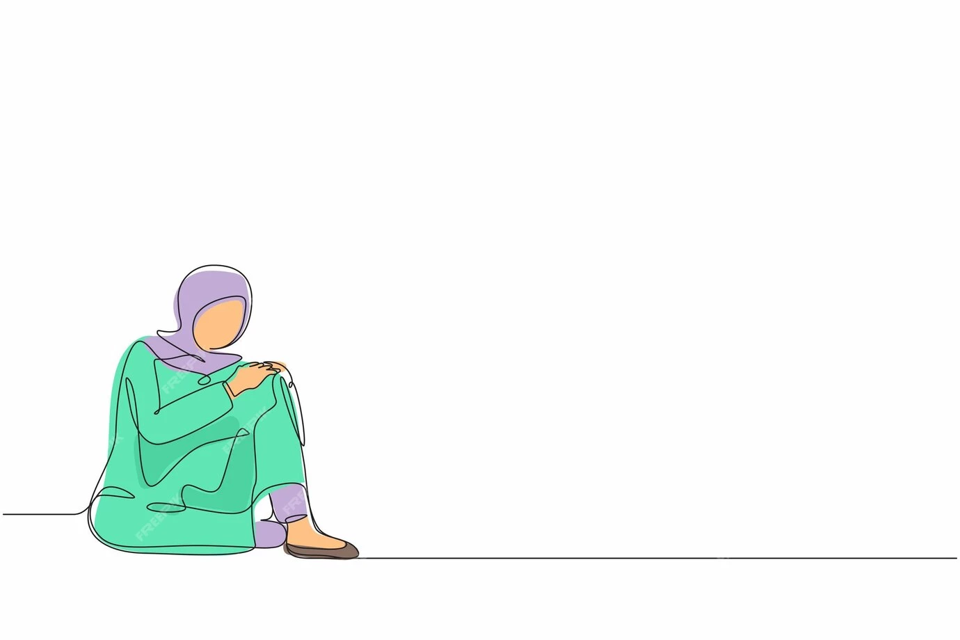 Continuous One Line Drawing Very Sad Arab Businesswoman Sitting Alone Floor Design Illustration 533993 29672